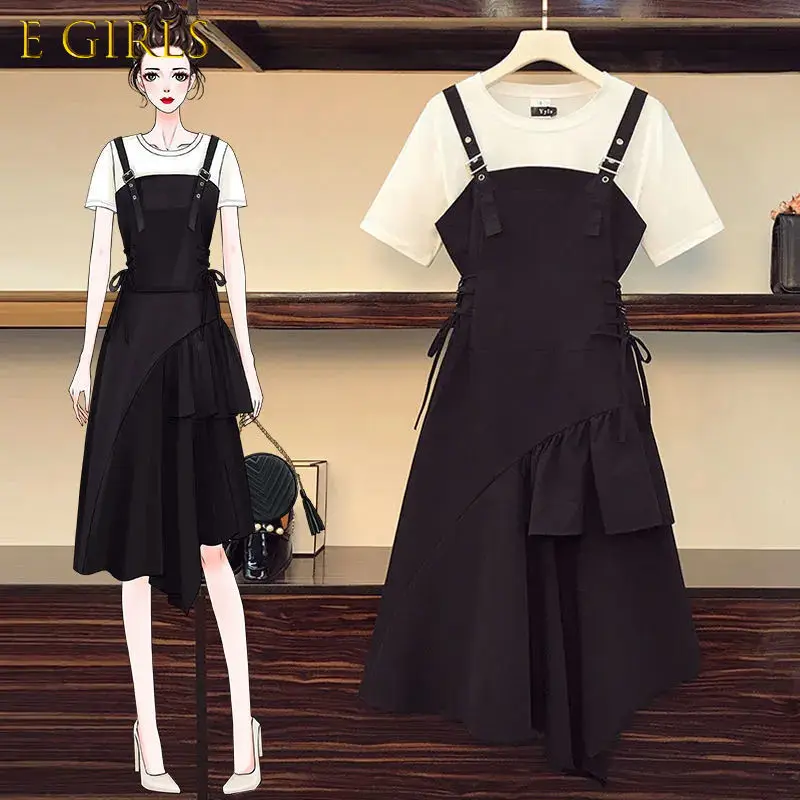 E GIRLS Women Sets M-4XL Fashion Streetwear Short Sleeve T-shirt Asymmetrical High Waist Lace-up Dresses Ulzzang Chic Female Ins 
E GIRLS Women Sets M-4XL Fashion Streetwear Short Sleeve T-shirt Asymmetrical High Waist Lace-up Dresses Ulzzang Chic Female Ins