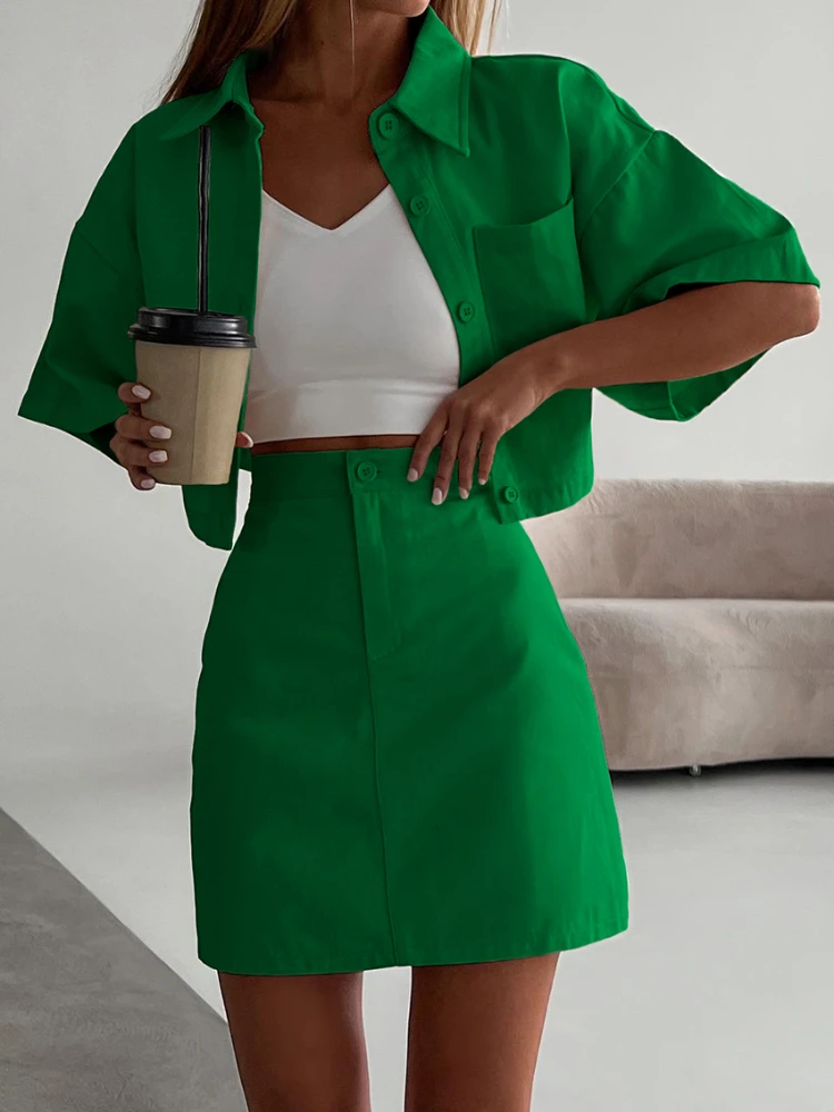 Bornladies High Street 2 Pieces Skirts Sets Lapel Short Sleeve Shirts Outwear Summer Outfit High Waist A-Line Skirts Suits Women
Bornladies High Street 2 Pieces Skirts Sets Lapel Short Sleeve Shirts Outwear Summer Outfit High Waist A-Line Skirts Suits Women
