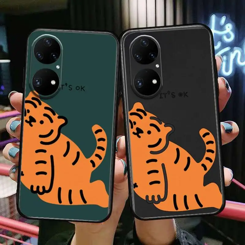 

funny cute tiger Phone Case For Huawei p50 P40 p30 P20 10 9 8 Lite E Pro Plus Black Etui Coque Painting Hoesjes comic fas
