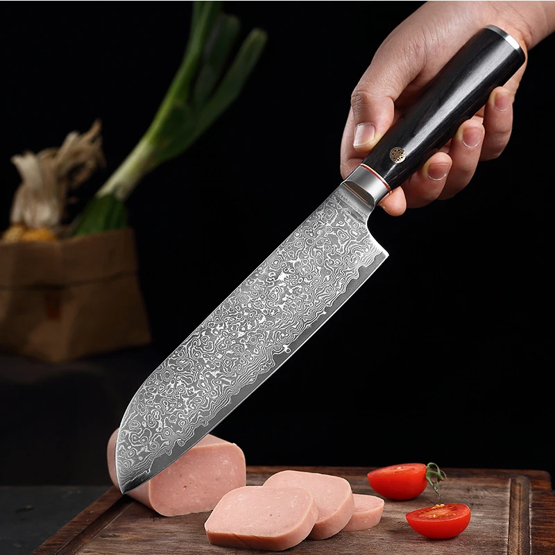 

Real Damascus Steel Salmon Sashimi Kitchen Chef Knife Professional Japanese Santoku Knife Meat Fish Fruit Sliced Cleaver Knife