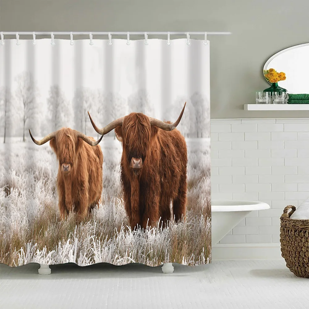 Занавеска для душа из коровьей ткани, с крючками 
Занавеска для душа из коровьей ткани, с крючками