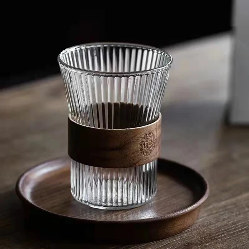 

Japanese Style Glass Coffee Mug Walnut Cup Sleeve Glass Cup Glasses Cup Coffeeware Beautiful Tea Mugs Beer Mug Cute Coffee Mug