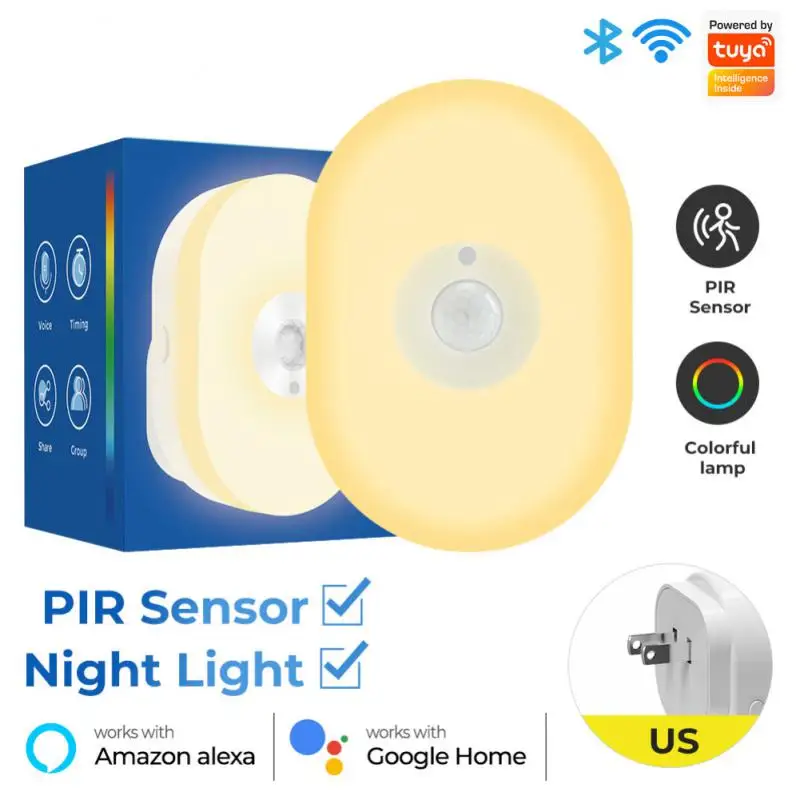 

Night Light Bedroom App Voice Remote Control Human Body Sensing Smart Plug Auto Night Lamp Smart Home Pir Motion Sensor Mini