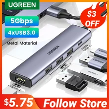 UGREEN USB C 허브 분배기 어댑터, 맥북 프로, 아이패드 프로, 삼성 갤럭시 노트 10, S10 용, 4 포트, USB C타입-USB 3.0 허브