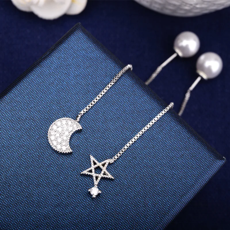 Медные посеребренные длинные серьги-кисточки в Корейском стиле с асимметричными бриллиантовыми серьгами