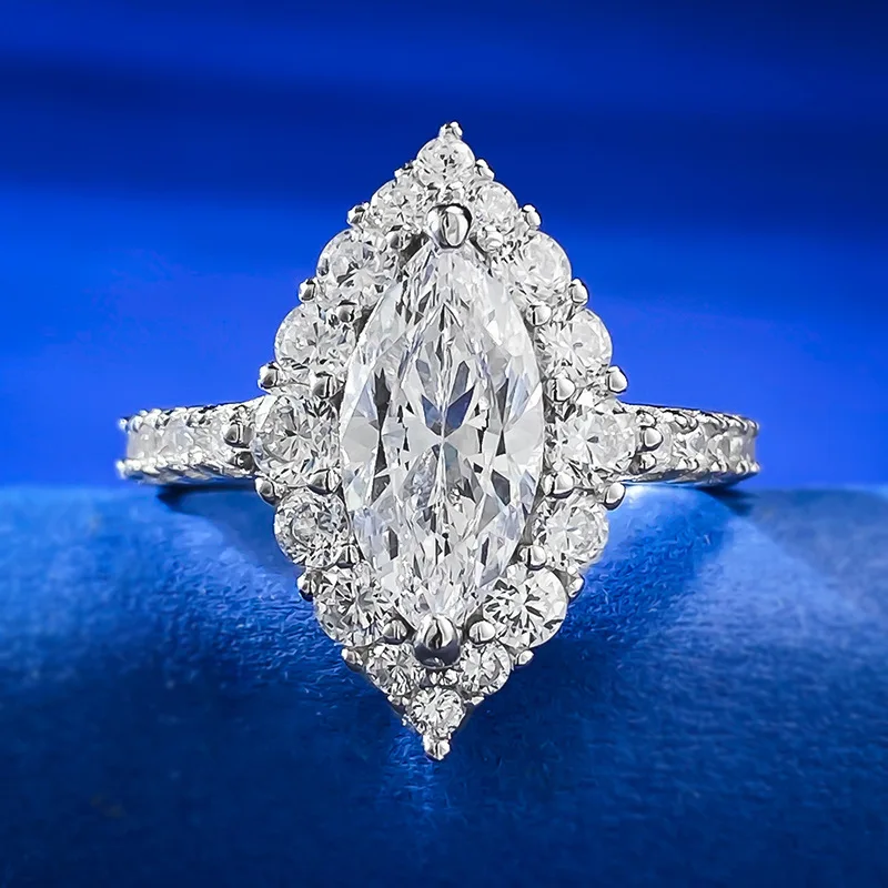 

Новинка кольцо с имитацией бриллианта 6*12 обручальное кольцо с белым бриллиантом и ледяным цветком с конским глазом для женщин с перекрестной границей в Европе и Америке