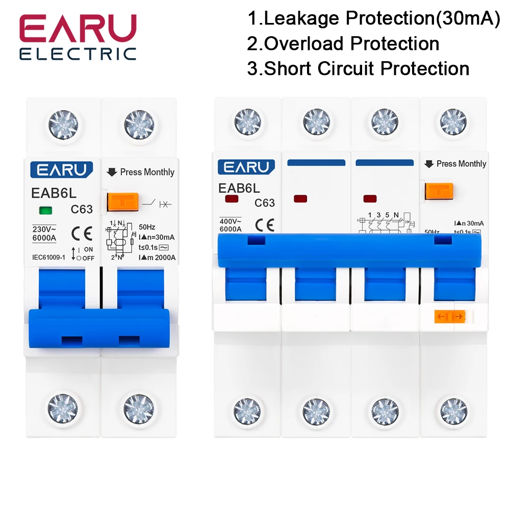 Автоматический выключатель остаточного тока EARUELECTRIC RCD 2P 4P
Автоматический выключатель остаточного тока EARUELECTRIC RCD 2P 4P