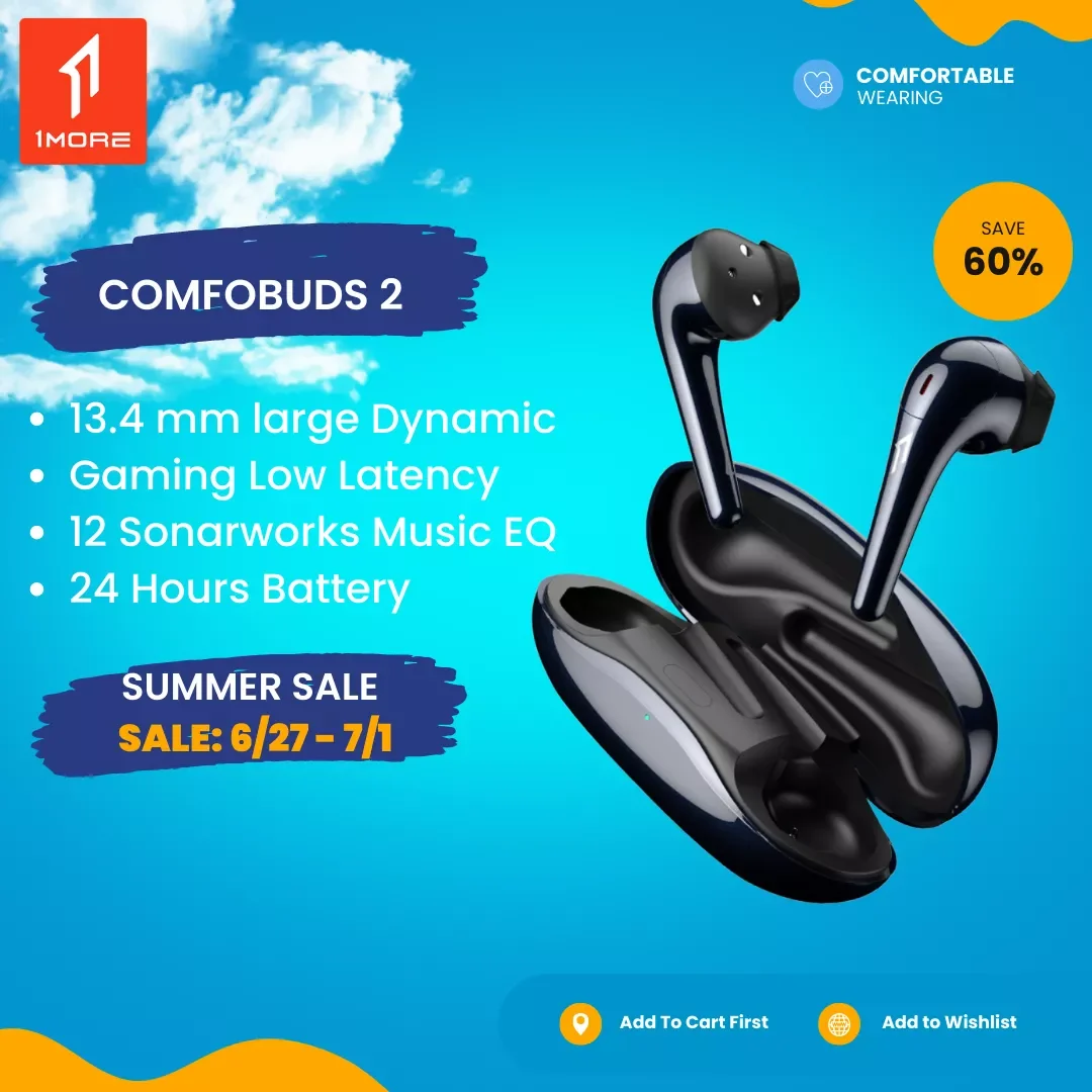 World Premiere 1MORE ComfoBuds 2 Bluetooth 5.2 Wireless Headphones Tws 12 Sonarworks EQ 13.4mm Dynamic Gaming Mode Earphones
World Premiere 1MORE ComfoBuds 2 Bluetooth 5.2 Wireless Headphones Tws 12 Sonarworks EQ 13.4mm Dynamic Gaming Mode Earphones