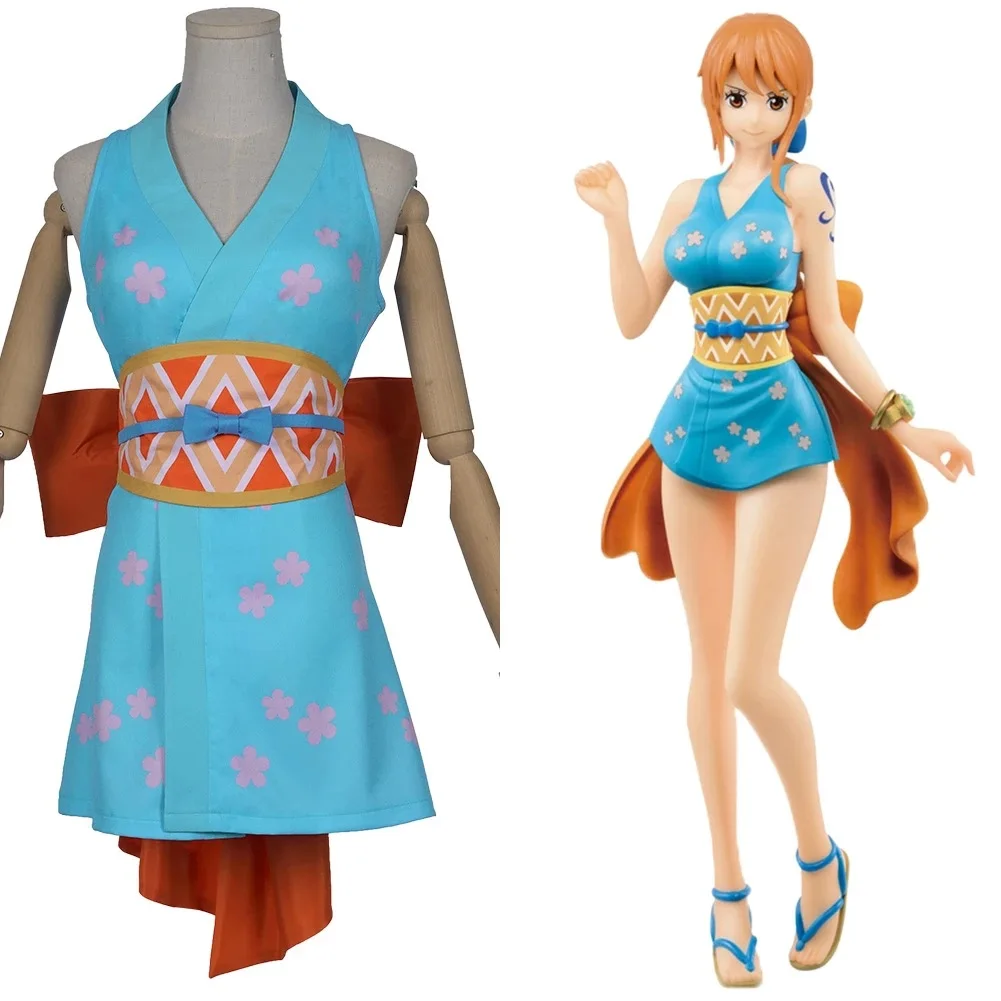 

Disfraz de una pieza de Anime japonés Nami Yukata Wano, Kimono campestre, para fiesta de Halloween, Disfraces para mujeresy