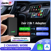 Carlinkit 5 2air Wireless CarPlay Android Auto Wireless Box 2in 1 Adapter 2-Channel Work Waze Spotify 5.8Ghz WiFi BT5.0 Siri GPS