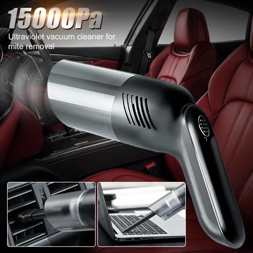 120W Cordless Car Vacuum Cleaner 15000Pa Suction Rechargeable Car Vacuum with UV Light Mini Mite Cleaning Tool for Car Home
120W Cordless Car Vacuum Cleaner 15000Pa Suction Rechargeable Car Vacuum with UV Light Mini Mite Cleaning Tool for Car Home