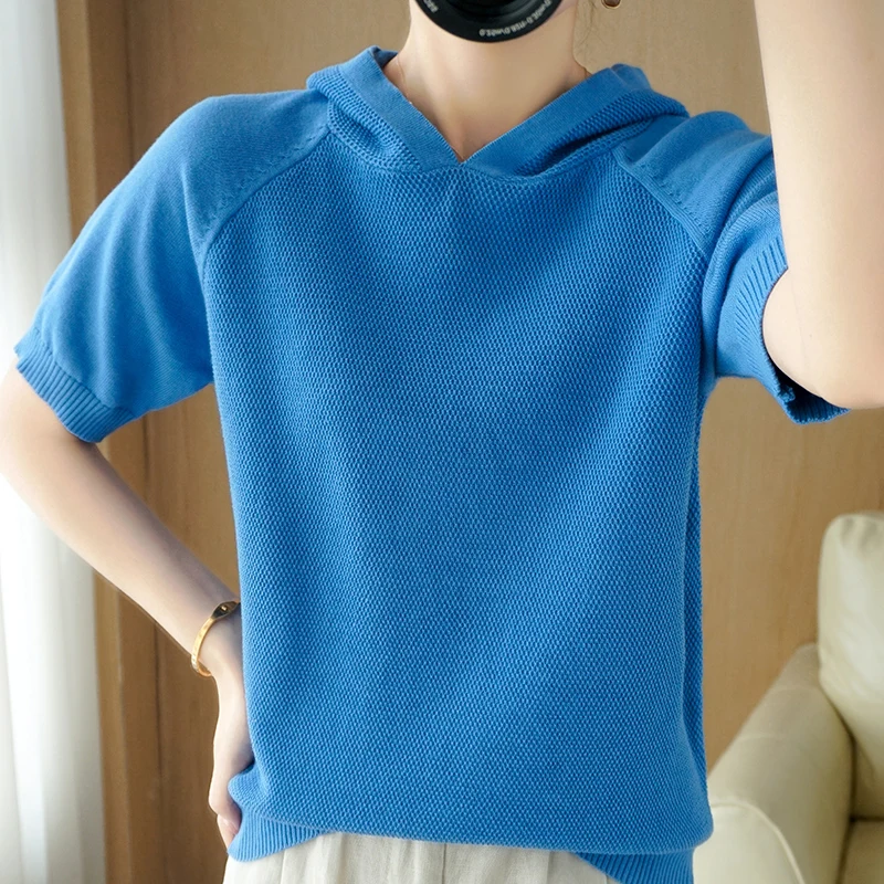 Knit Hoodie Short Sleeve 100% Cotton Ladies Casual Bottoming Shirt Honeycomb Knit Comfortable Breathable Summer Women's T-Shirt
Knit Hoodie Short Sleeve 100% Cotton Ladies Casual Bottoming Shirt Honeycomb Knit Comfortable Breathable Summer Women's T-Shirt