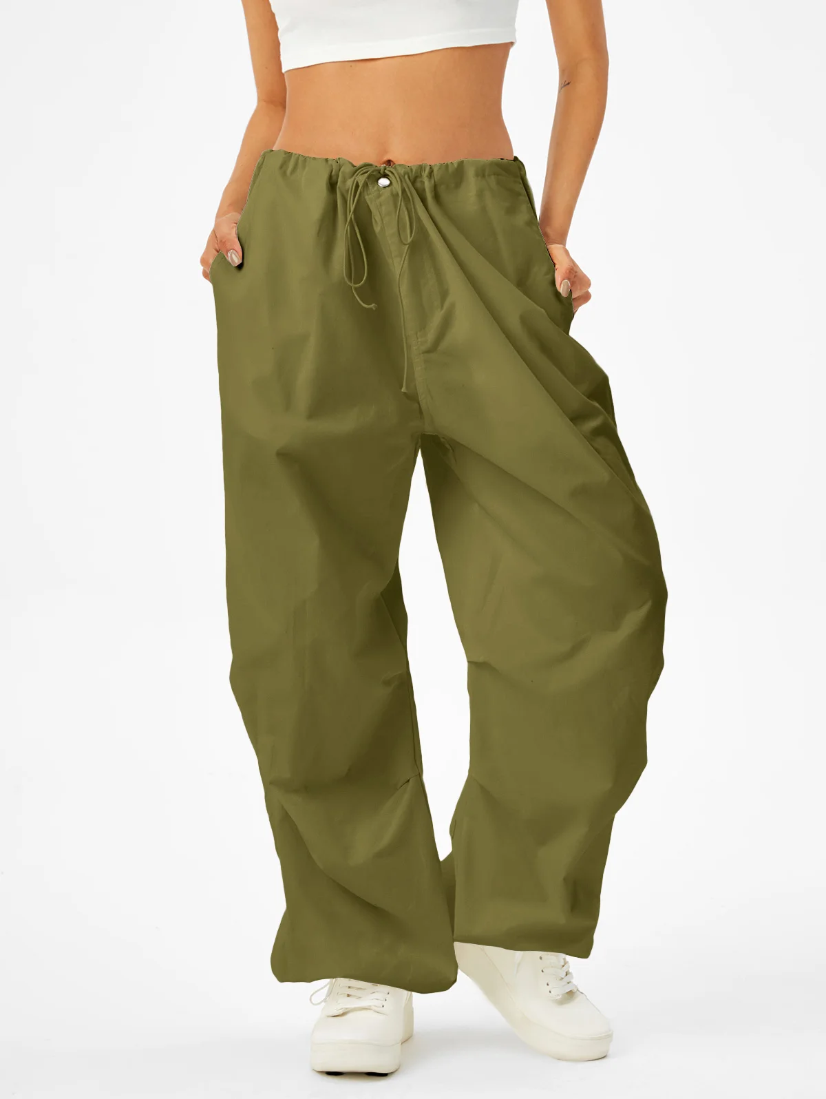 ZAFUL Drawstring Zipper Fly Low Waisted Wide Leg Parachute Pants Female Loose Cargo Trousers y2k Bottoms Female pantalones 
ZAFUL Drawstring Zipper Fly Low Waisted Wide Leg Parachute Pants Female Loose Cargo Trousers y2k Bottoms Female pantalones