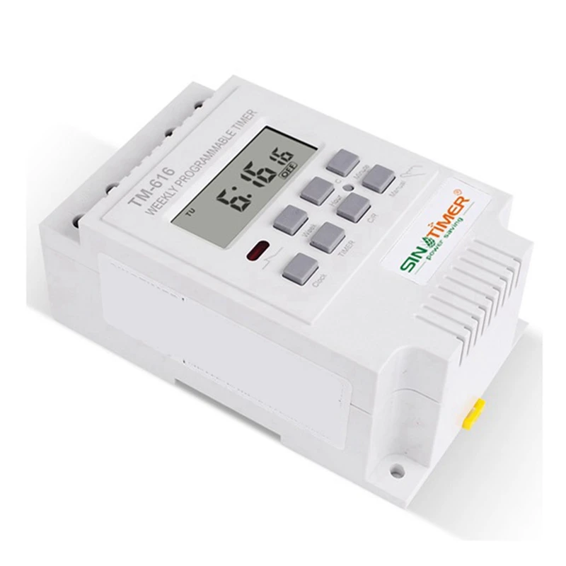 Электронный программируемый на неделю цифровой таймер SINOTIMER 5X TM616W-2 30A 220 В, реле управления таймером, крепление на Din-рейку
Электронный программируемый на неделю цифровой таймер SINOTIMER 5X TM616W-2 30A 220 В, реле управления таймером, крепление на Din-рейку