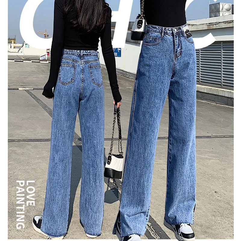 Ladie Split Denim Wide Leg 2021 New Elasticity fashion Pants Vintage High Waist Jeans Harem Women temperament Long trousers
Ladie Split Denim Wide Leg 2021 New Elasticity fashion Pants Vintage High Waist Jeans Harem Women temperament Long trousers