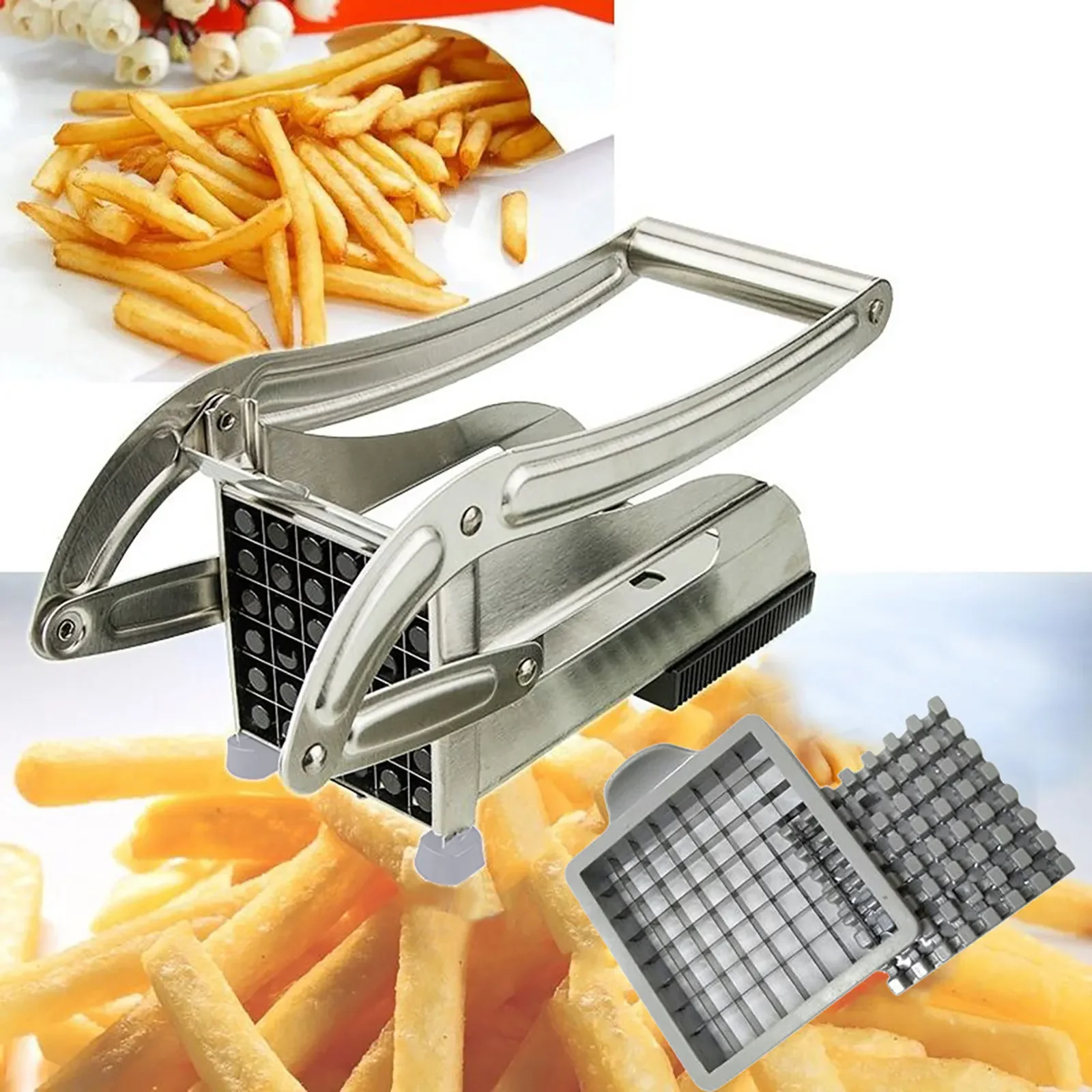 Fry Cutter Potato Slicer Machine Tools Free Hands Lazy Slicer Stainless Steel Vegetable Slicing Accessories Hot Selling
Fry Cutter Potato Slicer Machine Tools Free Hands Lazy Slicer Stainless Steel Vegetable Slicing Accessories Hot Selling