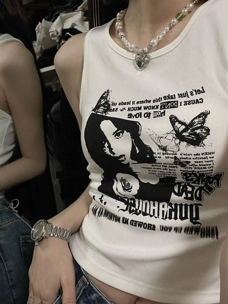 2023 Summer Sexy Y2k Grunge Print Sleeveless Tank Top for Women Ribbed Knit Vest Streetwear Aesthetic Clothing Female Crop Top
2023 Summer Sexy Y2k Grunge Print Sleeveless Tank Top for Women Ribbed Knit Vest Streetwear Aesthetic Clothing Female Crop Top