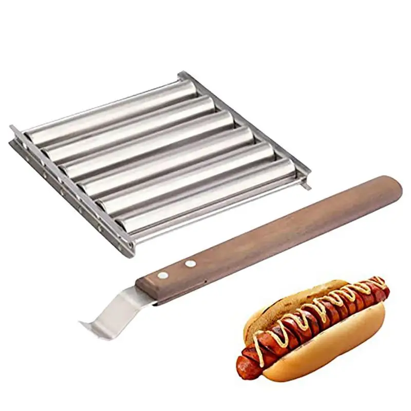 Sausage Roller Multifunctional Hot Dog Egg Rolls Griller With Extra Long Wood Handle Non-stick BBQ Buns Sausage Roller Rack
Sausage Roller Multifunctional Hot Dog Egg Rolls Griller With Extra Long Wood Handle Non-stick BBQ Buns Sausage Roller Rack