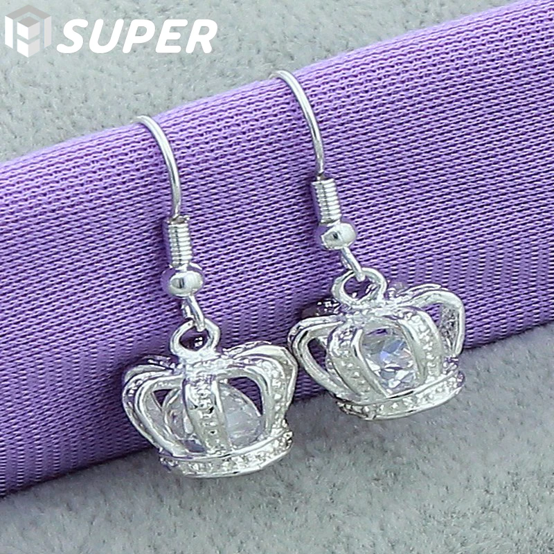 925 Sterling Silver Crown Drop Earrings For Woman Wedding Engagement Party Fashion Charm Jewelry 
925 Sterling Silver Crown Drop Earrings For Woman Wedding Engagement Party Fashion Charm Jewelry