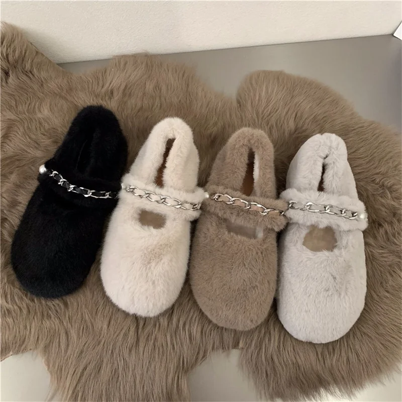 

Shoes Woman 2022 Casual Female Sneakers Soft Flats Shallow Mouth Loafers Fur Round Toe New Moccasin Winter Dress PVC Mary Janes