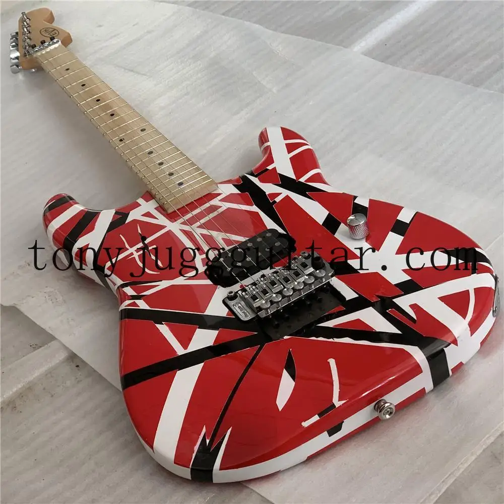 

Gang Eddie Edward Van Halen 5150 White Stripe Red Electric Guitar Floyd Rose Tremolo, Locking Nut, Maple Neck, 1 Bridge Pickup