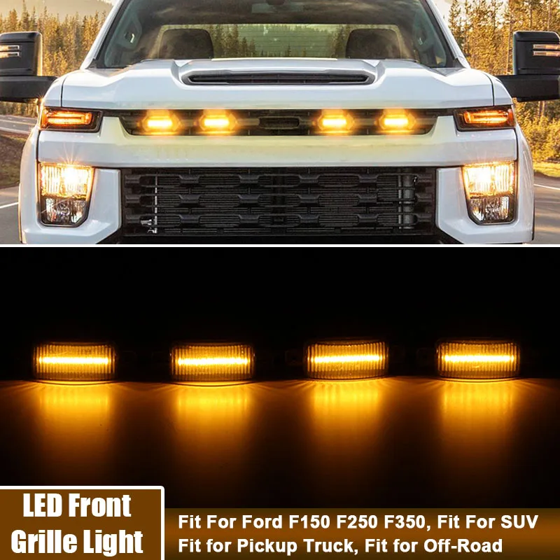 4PCS Smoked Lens Amber LED Front Grill Lights For Ford F150 F250 F350/Truck Off-Road Universal Car Exterior Decorative Lights
4PCS Smoked Lens Amber LED Front Grill Lights For Ford F150 F250 F350/Truck Off-Road Universal Car Exterior Decorative Lights