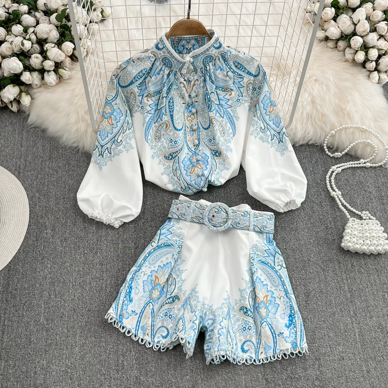 Print Two Piece Set Women's Shorts Sets Summer Suit Vintage Lantern Sleeve Blouse Tops + High Waist Shorts Female Office Outfits
Print Two Piece Set Women's Shorts Sets Summer Suit Vintage Lantern Sleeve Blouse Tops + High Waist Shorts Female Office Outfits