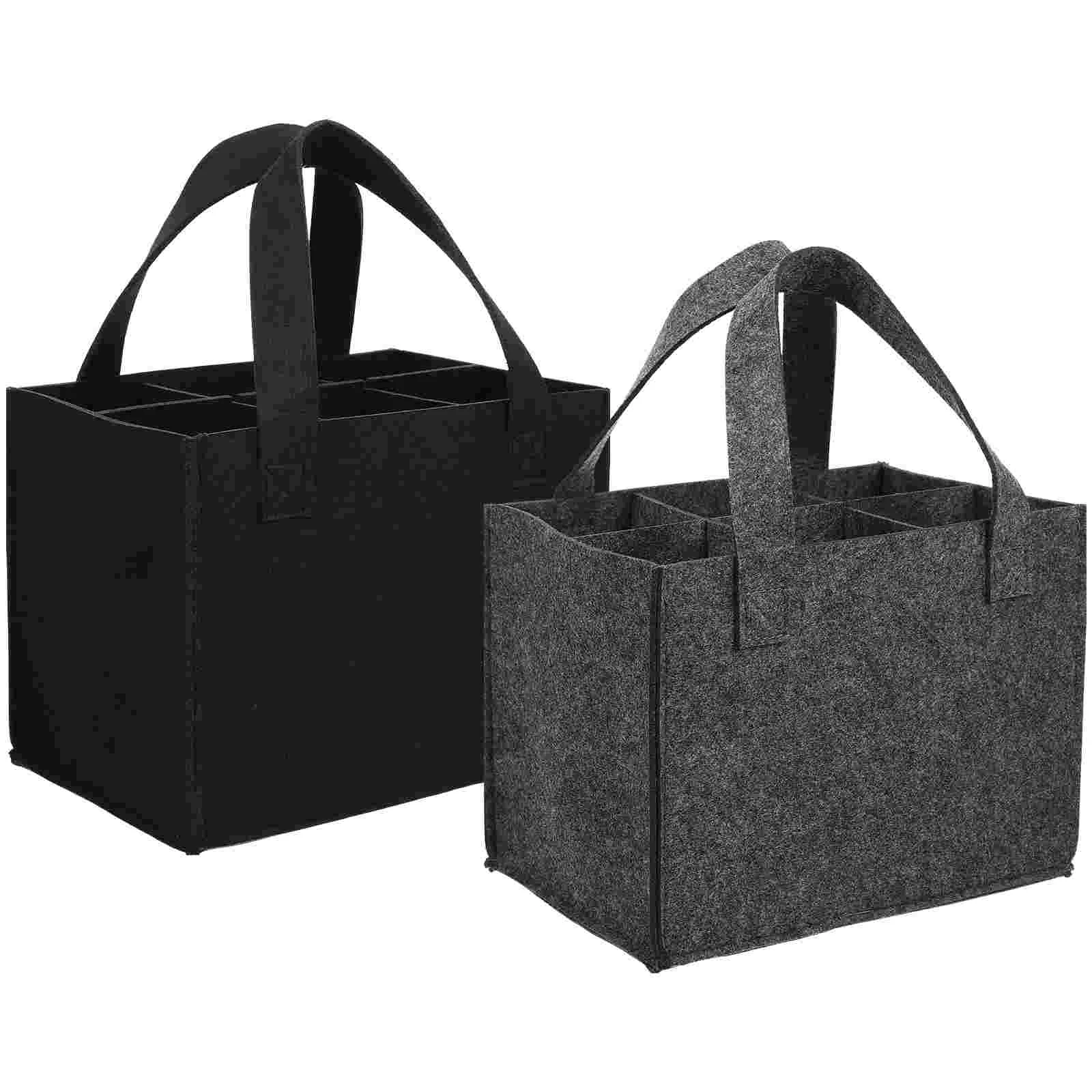 

2pcs Tote Bags Portable Carrier Bags Bottles Storage Tote Divided Felt Gift Bags