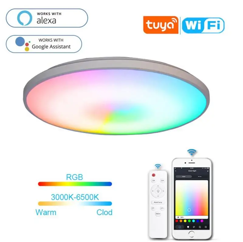 Tuya Wifi Smart Ceiling Lamp APP Voice Remote Control Light RGB C W Study Lamp For Bedroom 30W Work With Alexa Google Home
Tuya Wifi Smart Ceiling Lamp APP Voice Remote Control Light RGB C W Study Lamp For Bedroom 30W Work With Alexa Google Home