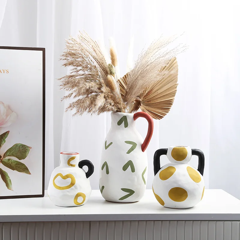 

Small Group Cream Style Ceramic Milk Pot Flower Ware, Living Room Flower Arrangement, Light Luxury