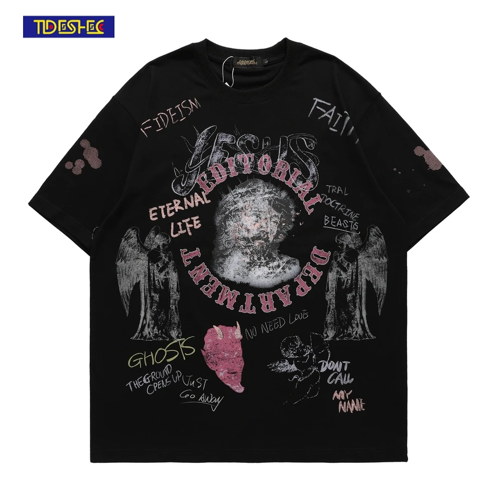 Summer Streetwear T-Shirt Men Hip Hop Graffiti Jesus Letter Print Tshirt Harajuku Short Sleeve Shirts Men Cotton Tops Tees Male
Summer Streetwear T-Shirt Men Hip Hop Graffiti Jesus Letter Print Tshirt Harajuku Short Sleeve Shirts Men Cotton Tops Tees Male