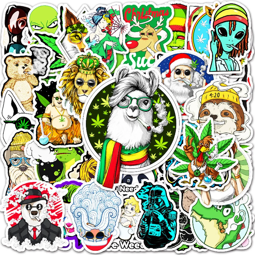

10/30/50pcs Personality Hemp Leaf Weed Cartoon Stickers Decals Graffiti Phone Luggage Laptop Helmet Waterproof Sticker Pack Toy