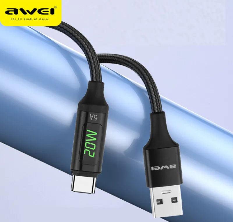 AWEI PD 20W/5A Type-C USB Cable Fast Phone Charging Led Digital Display Power For iPhone iPad Macbook Samsung Xiaomi CL-123L/T
AWEI PD 20W/5A Type-C USB Cable Fast Phone Charging Led Digital Display Power For iPhone iPad Macbook Samsung Xiaomi CL-123L/T