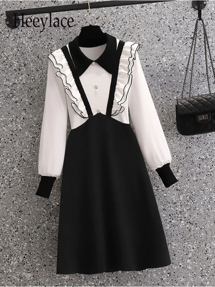 Fall Winter Warm Knit Sweater Dresses Office Ladies Elegant Ruffles Patchwork High Waist A-line Knitting Dresses For Women Robe
Fall Winter Warm Knit Sweater Dresses Office Ladies Elegant Ruffles Patchwork High Waist A-line Knitting Dresses For Women Robe