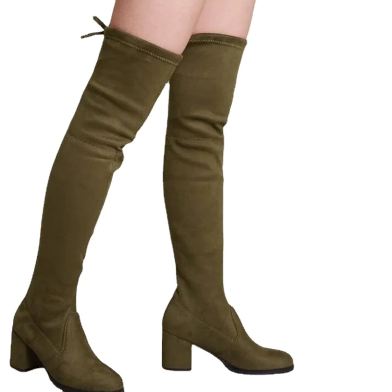 

Новые модные утолщенные Сапоги выше колена на высоком каблуке женские сапоги 40-43 замшевые высокие сапоги обувь для женщин