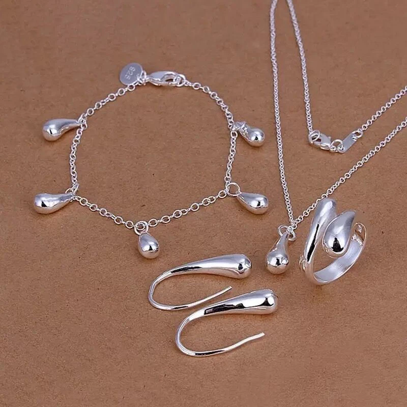 Fashion Wedding Bridal Jewelry Set 925 Silver Jewelry Water Drop Necklace Bracelet Rings Earrings Sets For Women Party Gifts
Fashion Wedding Bridal Jewelry Set 925 Silver Jewelry Water Drop Necklace Bracelet Rings Earrings Sets For Women Party Gifts