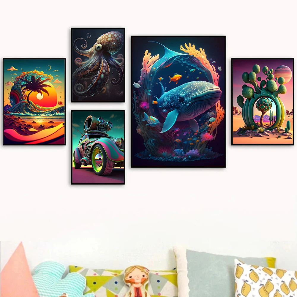 Психоделический дельфин, осьминог, пейзаж, плакат, холст, живопись, обои, печать, настенное искусство, комната, домашний декор, Фреска, без ра... 
Психоделический дельфин, осьминог, пейзаж, плакат, холст, живопись, обои, печать, настенное искусство, комната, домашний декор, Фреска, без ра...