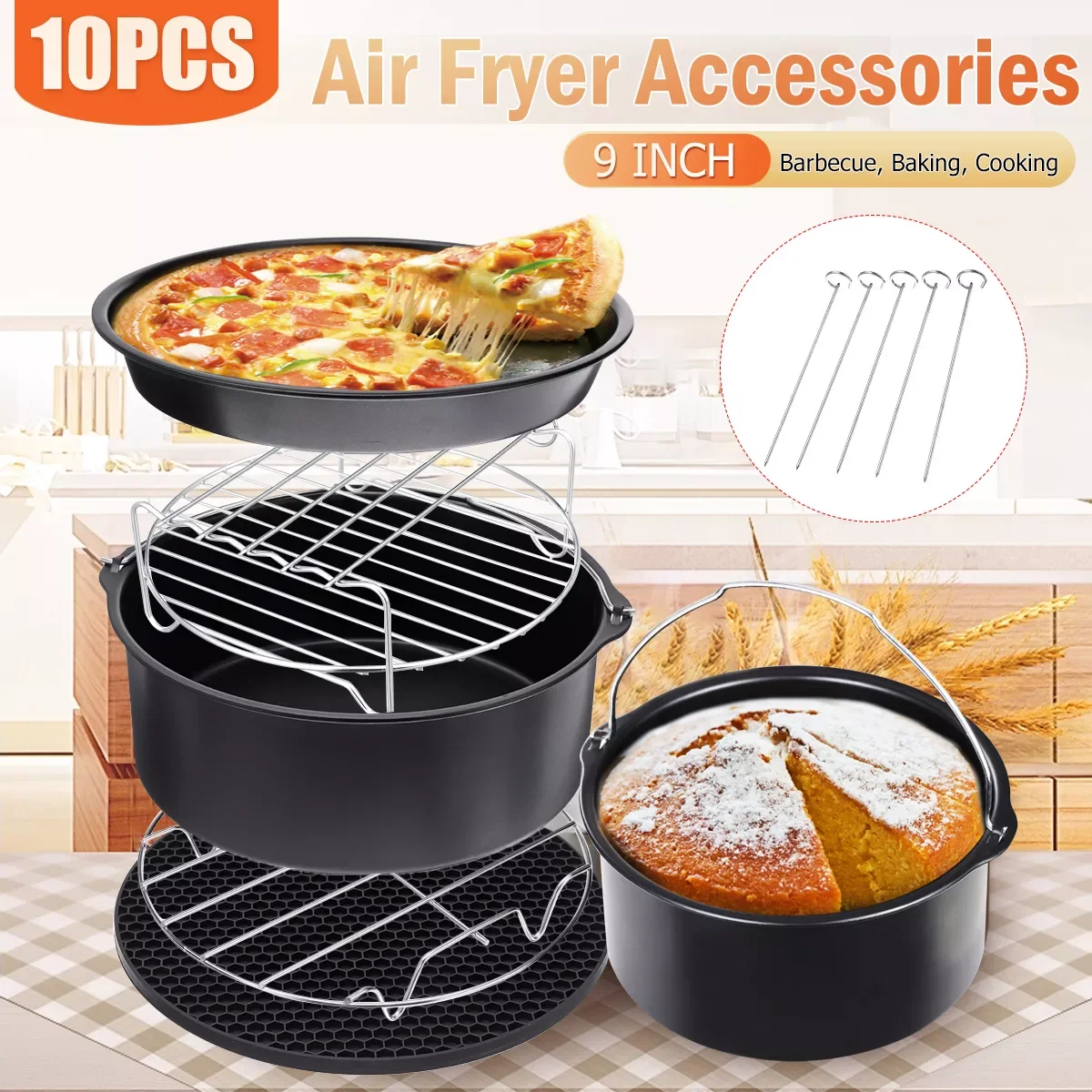 10PCS Air Fryer Accessories 9 Inch Fit for Airfryer 5.2-6.8QT Baking Basket Pizza Plate Grill Pot Kitchen Cooking Tool for Party
10PCS Air Fryer Accessories 9 Inch Fit for Airfryer 5.2-6.8QT Baking Basket Pizza Plate Grill Pot Kitchen Cooking Tool for Party