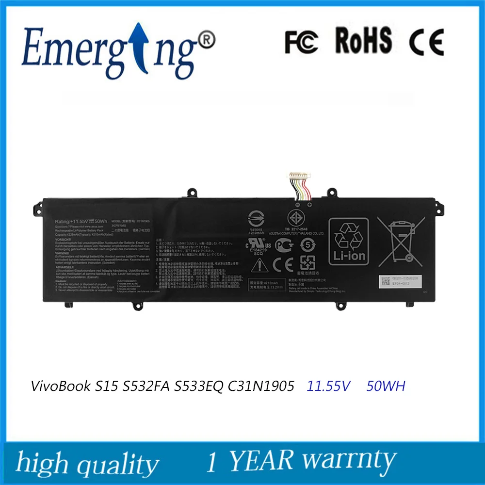 11.55V 50WH Original C31N1905 Laptop Battery For ASUS VivoBook S14 M433 S433 S433FL S15 S533 S533EQ
11.55V 50WH Original C31N1905 Laptop Battery For ASUS VivoBook S14 M433 S433 S433FL S15 S533 S533EQ