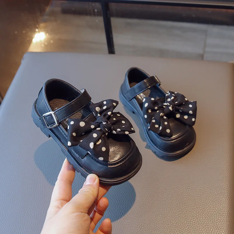 

Girls Shoes Princess Polka Dot Bow-knot Mary Jane Flat Shoes for Children Leather Shoes School Kids Soft Breathable Black Shoes