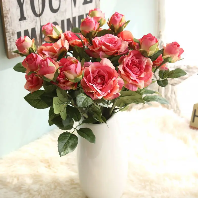 high quality artificial silk rose Christmas party decor 2 head rose home table living room decoration leaves flower
high quality artificial silk rose Christmas party decor 2 head rose home table living room decoration leaves flower