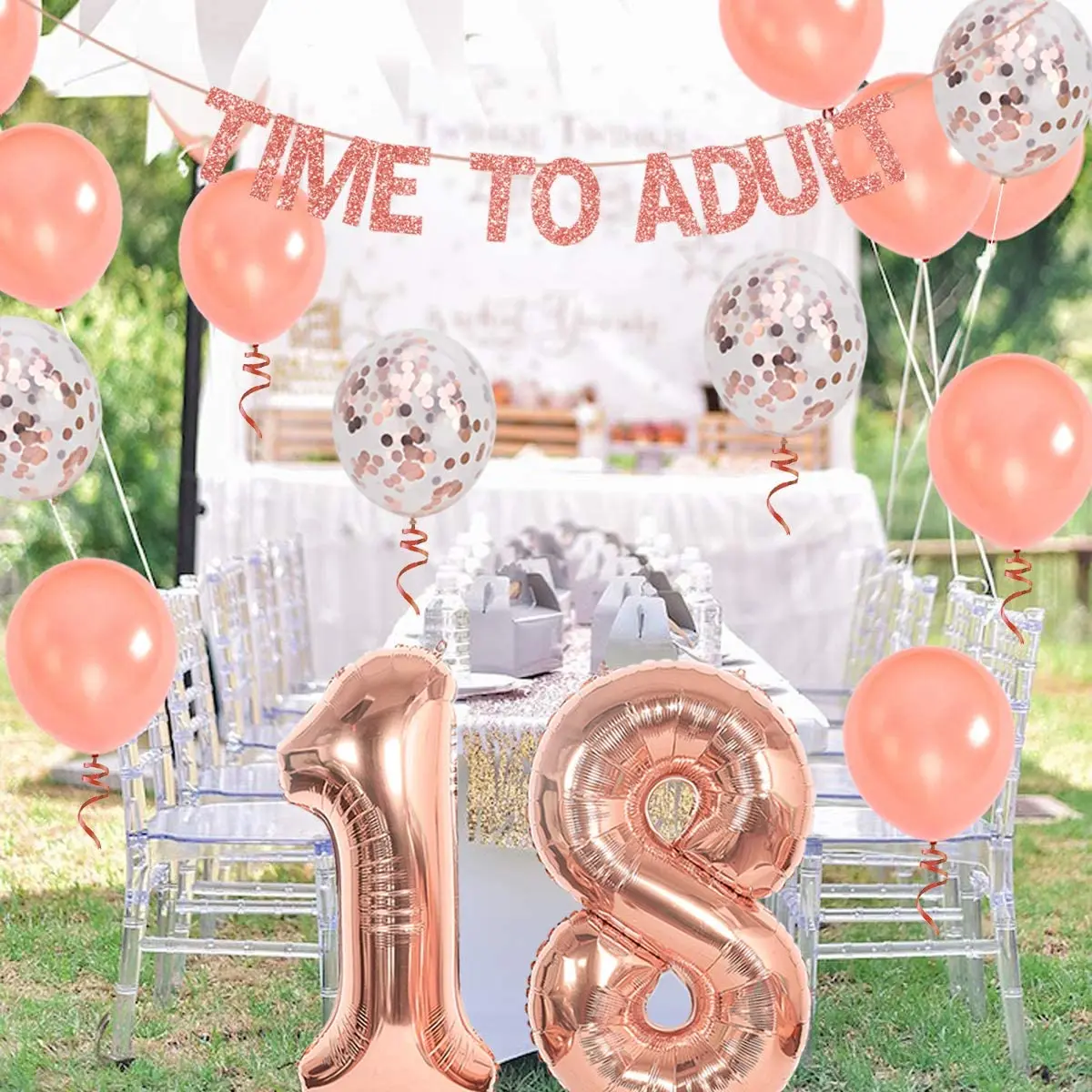 JOLLYBOOM Rose Gold Birthday Decoration with Time To Adult Banner Number 18 Foil Balloon for Girls 18th Birthday Party Supplies
JOLLYBOOM Rose Gold Birthday Decoration with Time To Adult Banner Number 18 Foil Balloon for Girls 18th Birthday Party Supplies