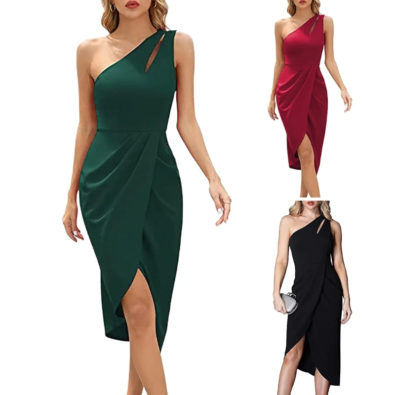 Sleeveless One Shoulder Cutout Ruched Split Wrap Bodycon Midi Dress for Womens
Sleeveless One Shoulder Cutout Ruched Split Wrap Bodycon Midi Dress for Womens