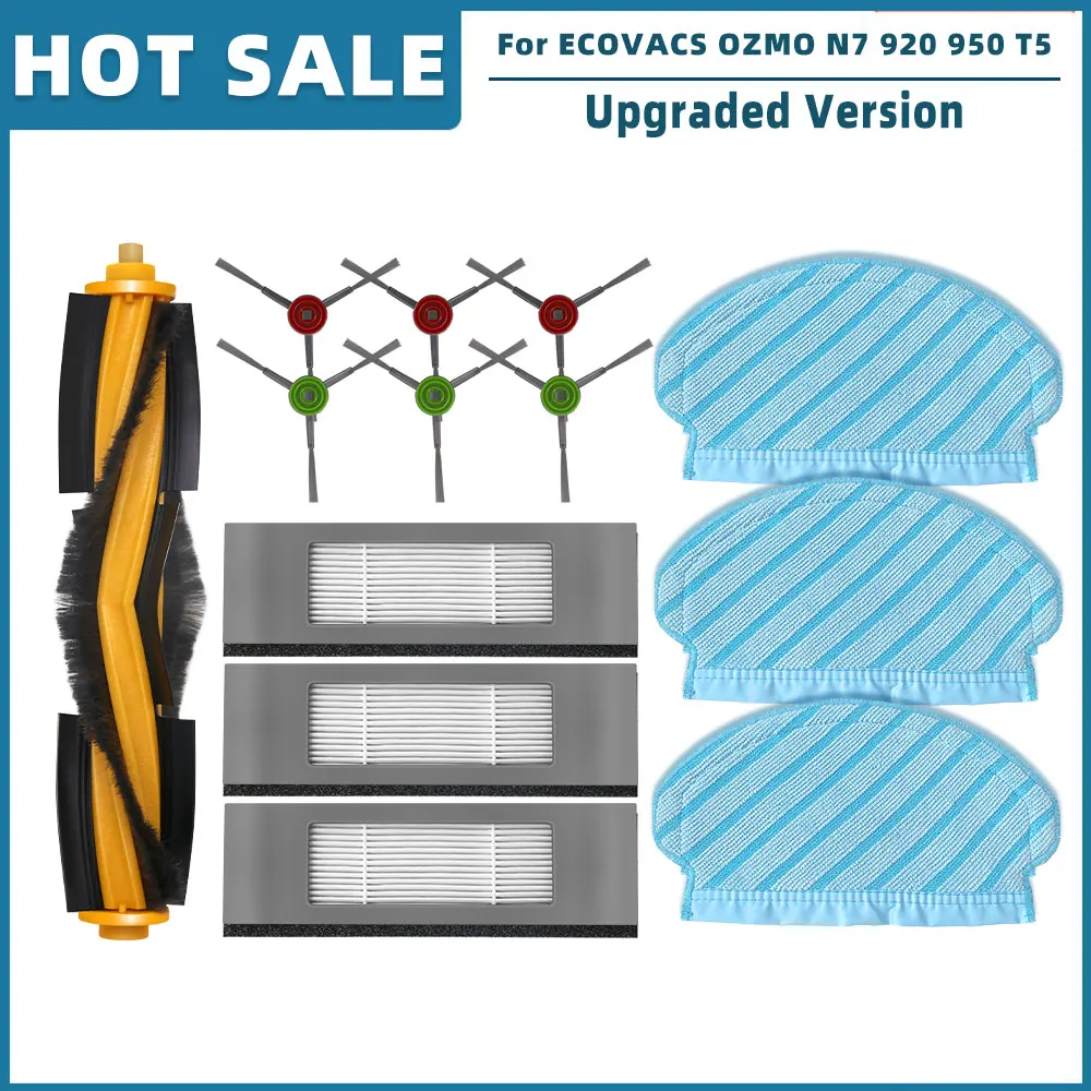 Гибридные запасные части для Ecovacs Deboot OZMO N7 920 950 T5 Yeedi 2 Hybrid, основная боковая щетка, НЕРА-фильтр, Швабра, ткань
