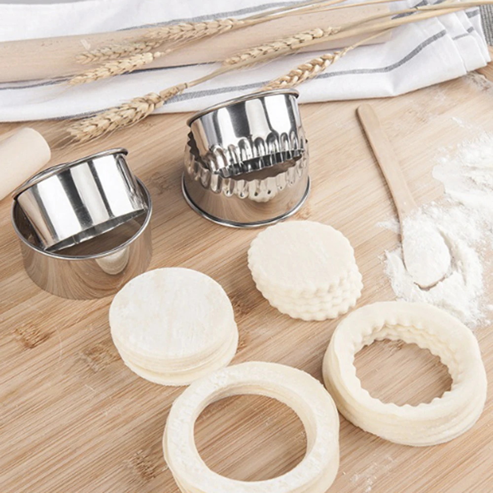 

3Pcs/set Thick Stainless Steel Mould Cookies Round Smooth & Curve Dumplings Wonton Skin Cut Cake Baking Cookie Cutters