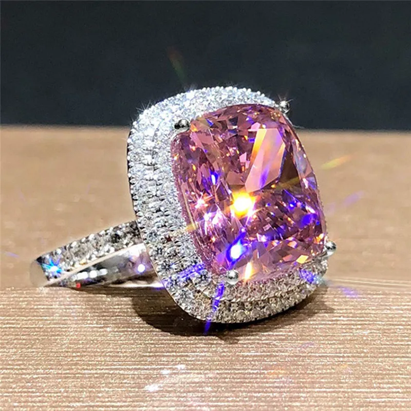 

Personality Big Pink Cubic Zirconia Wedding Rings for Women Romantic Bridal Marriage Ceremony Party Rings Fashion Jewelry