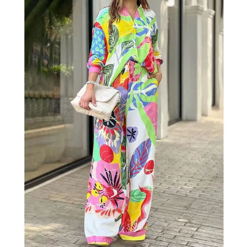SuperAen Europe and America New Women's Fall Long Sleeve Print Loose Shirt Top High Waist Wide Leg Pants Sets
SuperAen Europe and America New Women's Fall Long Sleeve Print Loose Shirt Top High Waist Wide Leg Pants Sets