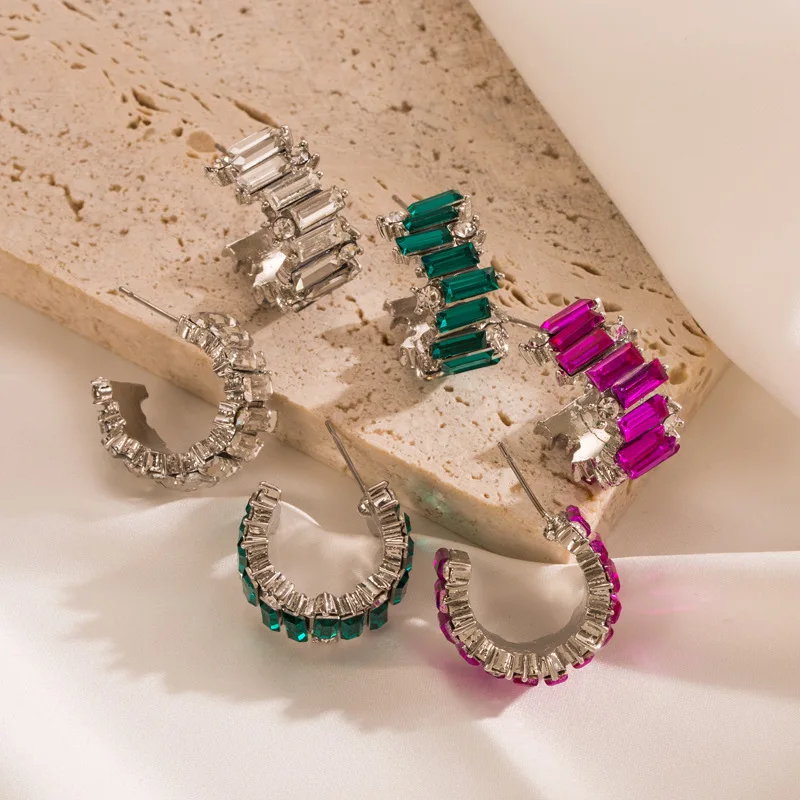 C Shaped Green Fuchsia Studs Earring For Women Trendy Crystal Earrings Shiny Zircon Geometric Statement Earring
C Shaped Green Fuchsia Studs Earring For Women Trendy Crystal Earrings Shiny Zircon Geometric Statement Earring