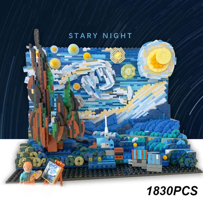 

1830PCS Famous Painting Vincent Van Gogh Starry Night Building Blocks 21333 Assemble Bricks Montessori Educational Toys For Kids