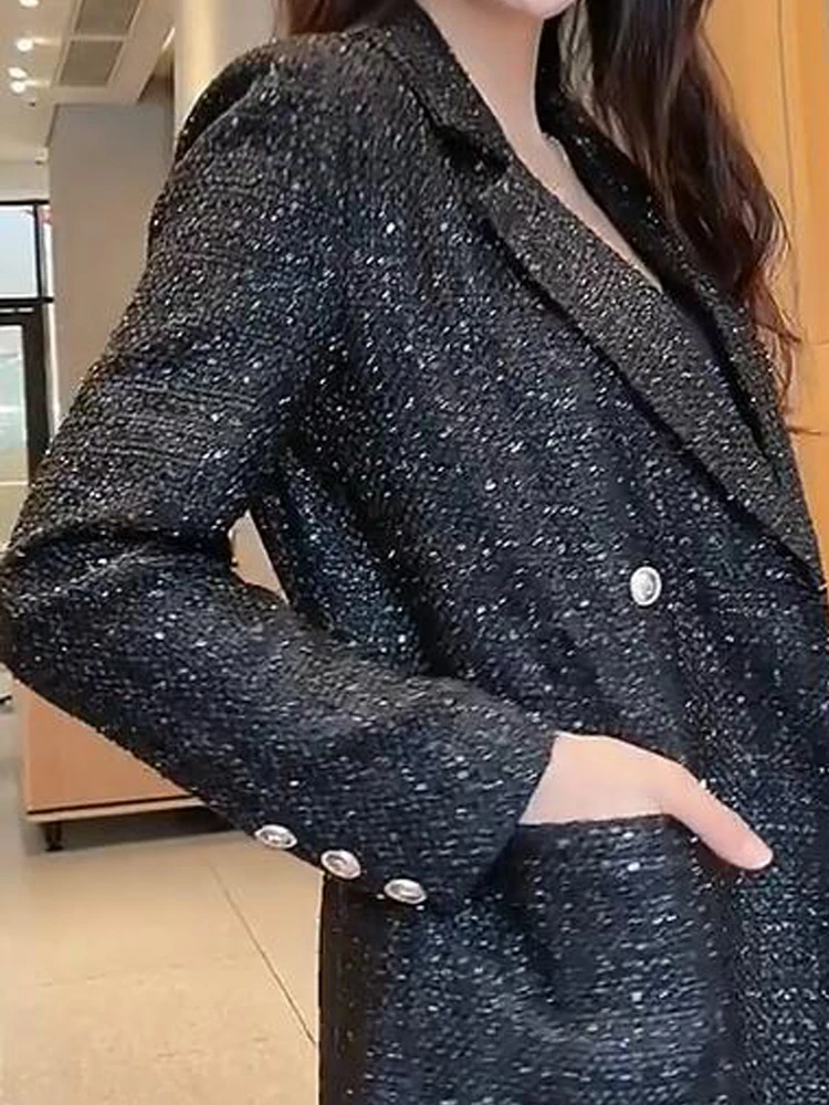 Women Jacket 2021 Autumn and Winter New Tweed Sequined Double-breasted Black Blazers
Women Jacket 2021 Autumn and Winter New Tweed Sequined Double-breasted Black Blazers